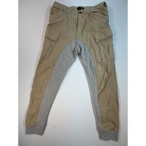Desigual Mens Hybrid Cargo Jogger Pants Tan Grey Mixed Media Tapered Size 30